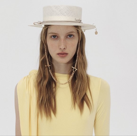 NWT Ruslan Baginskiy Chain Strap Straw Embroidered Logo Boater Hat size M - Picture 8 of 9